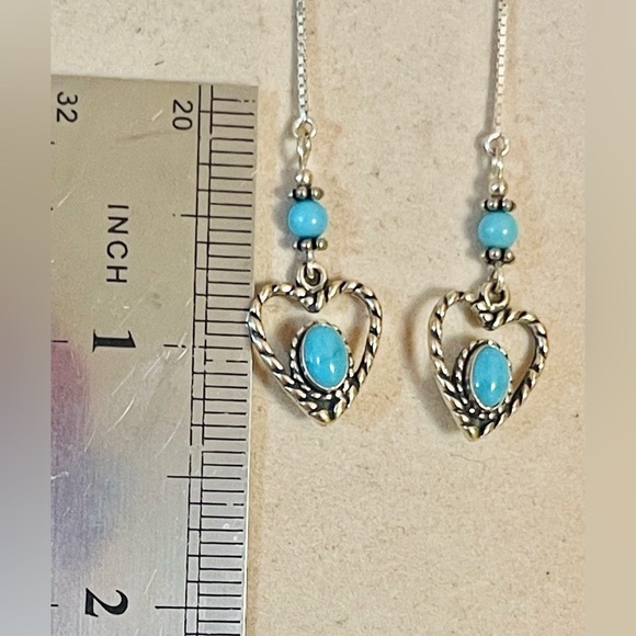 Native American Navajo Sleeping Beauty Turquoise Sterling Silver Earrings Sign - Picture 5 of 7